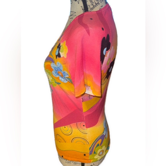 Women’s Michelle Nicole top thick cotton and beautiful beaded flowers size Small - Picture 5 of 9